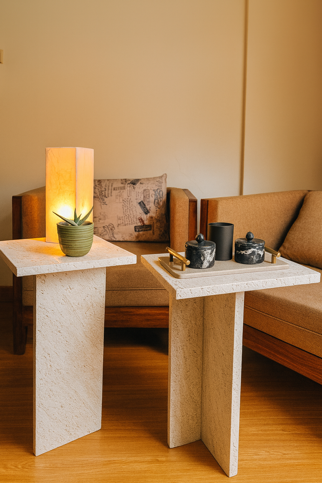 Ivory Travertine Side Tables