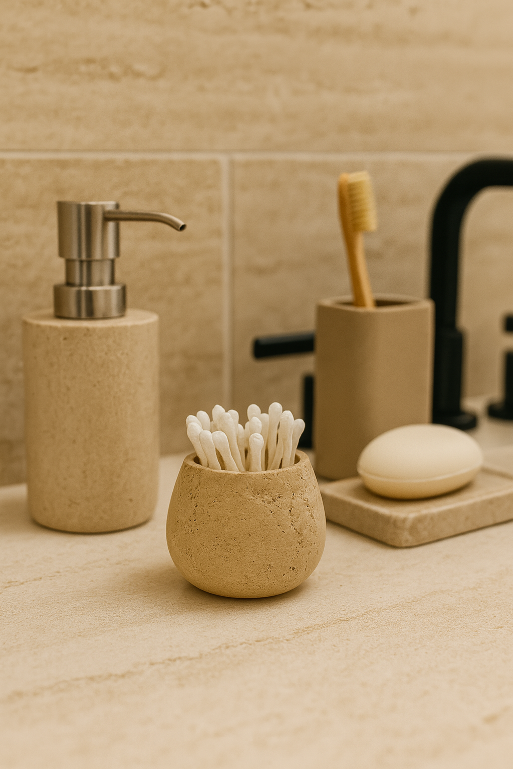 Q Tip Holder (Travertine)