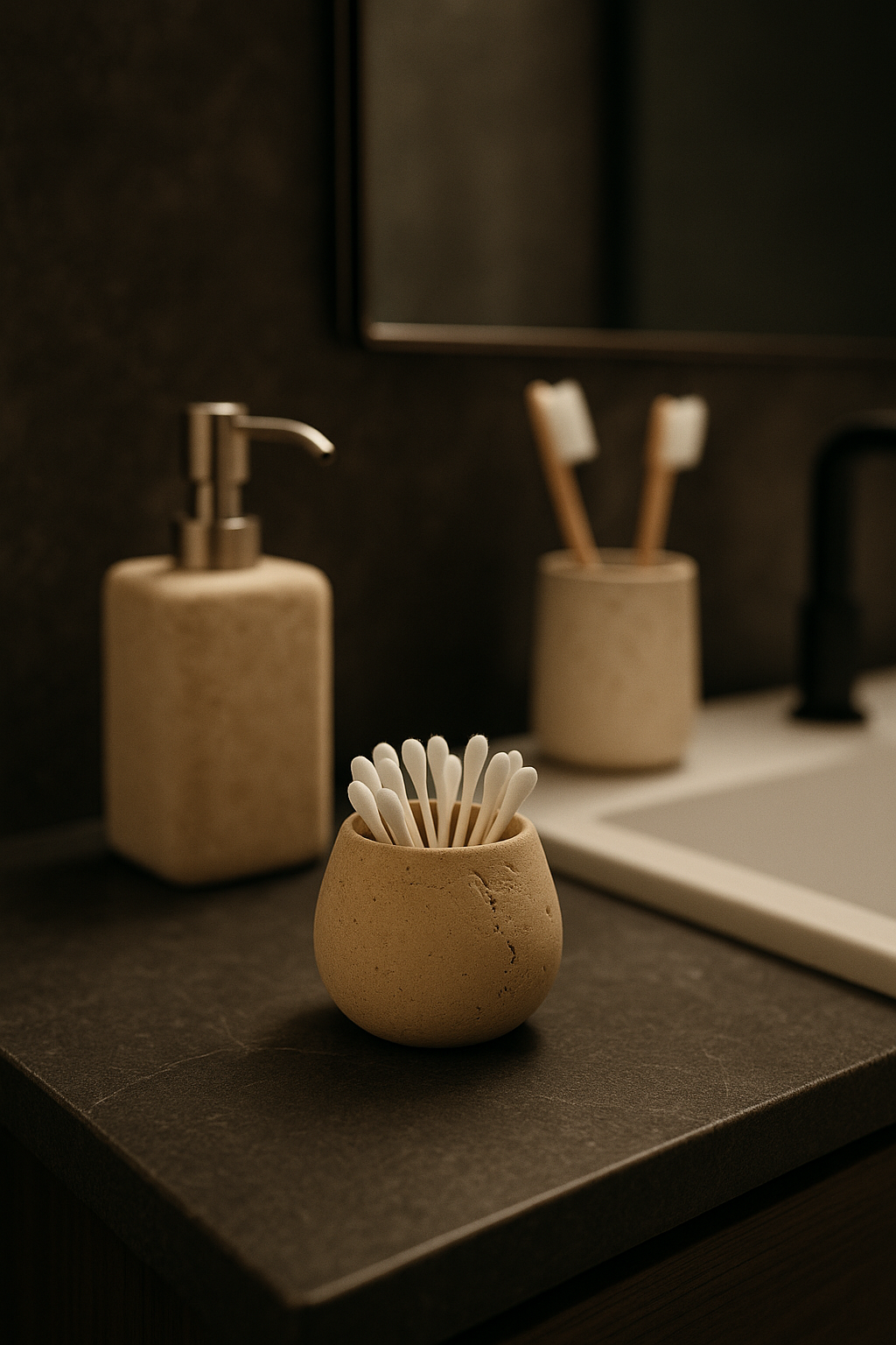 Q Tip Holder (Travertine)