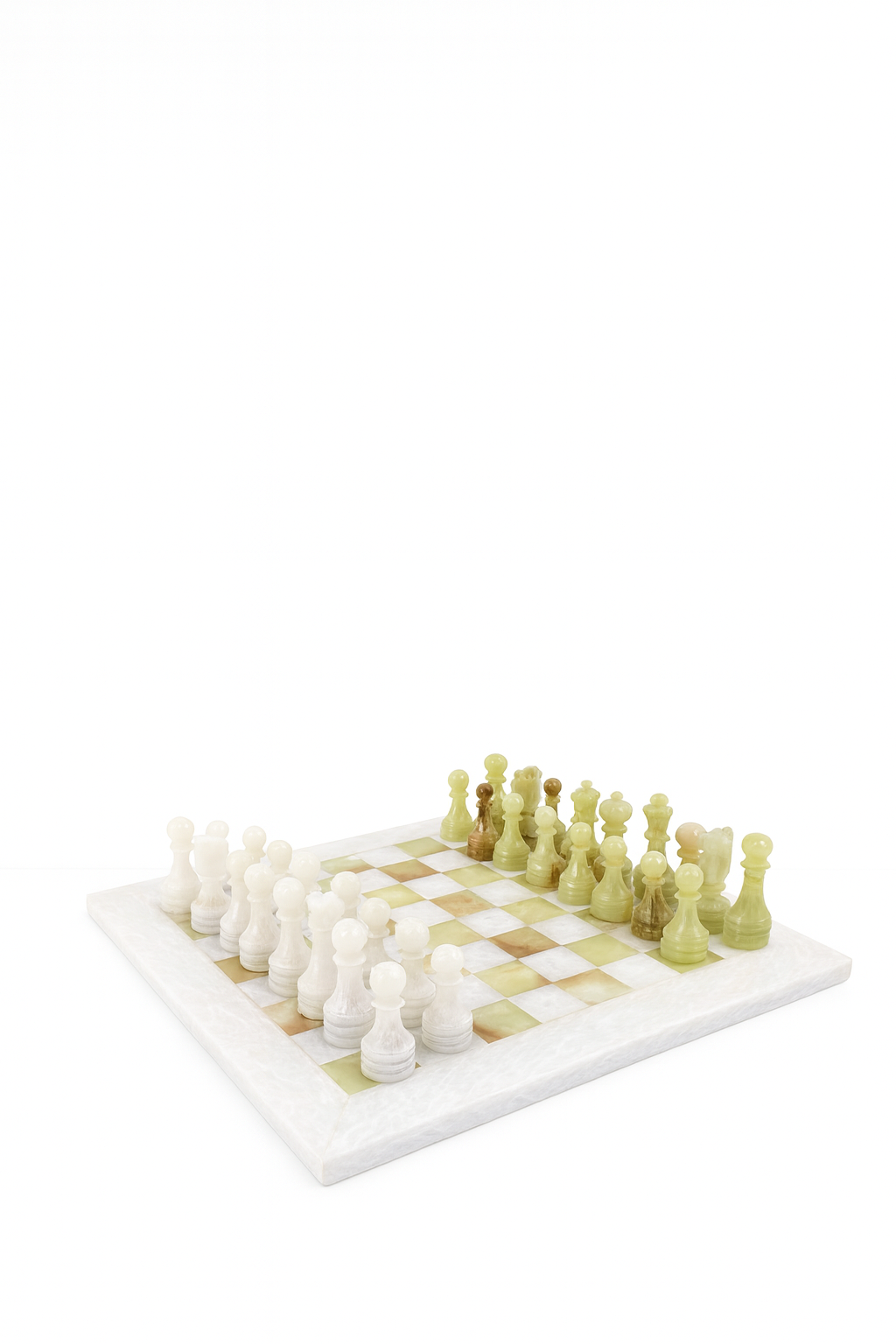 Chess Set (White Marble & Green Onyx) 14.5 inches