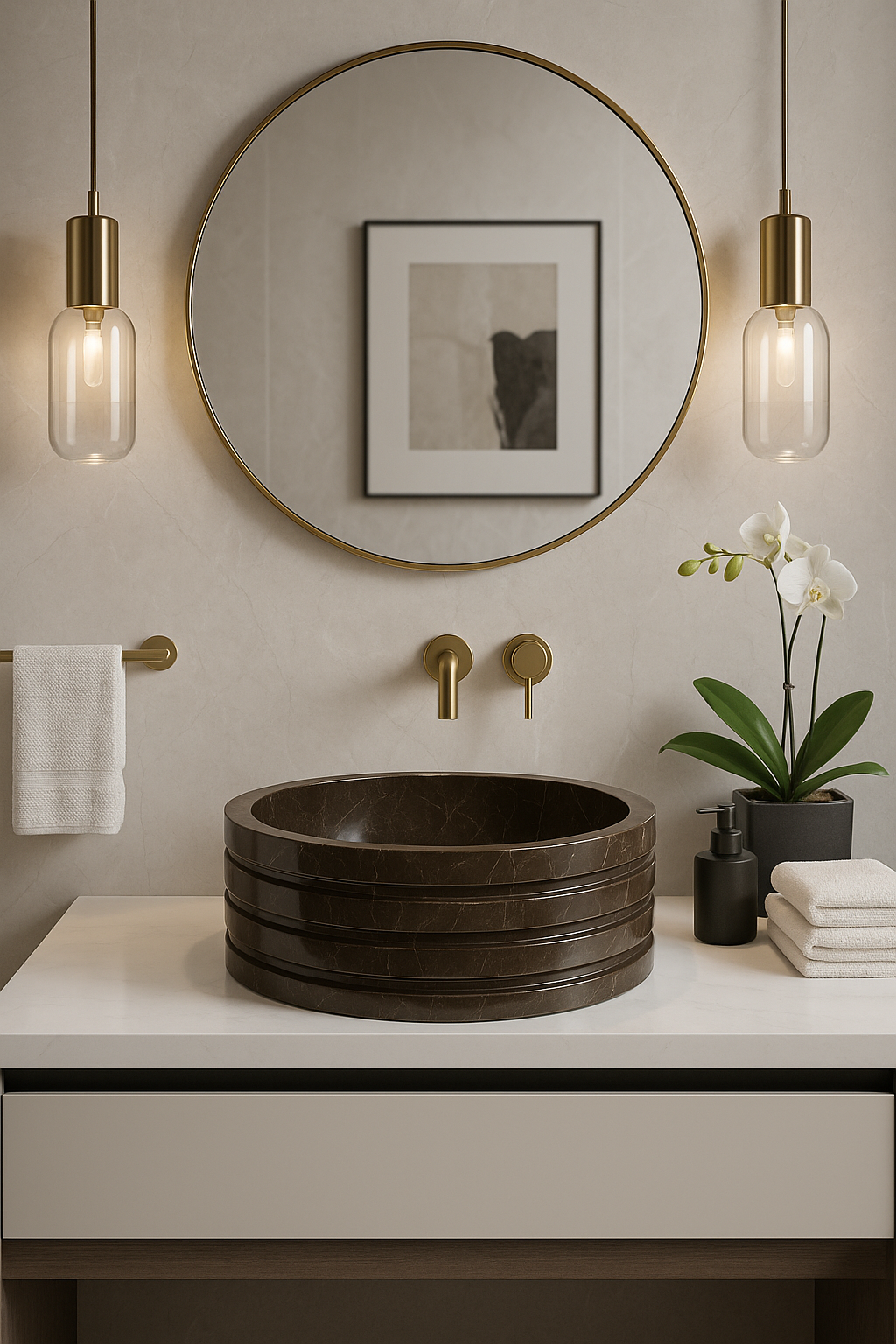 Coffee Brown Marble Sink