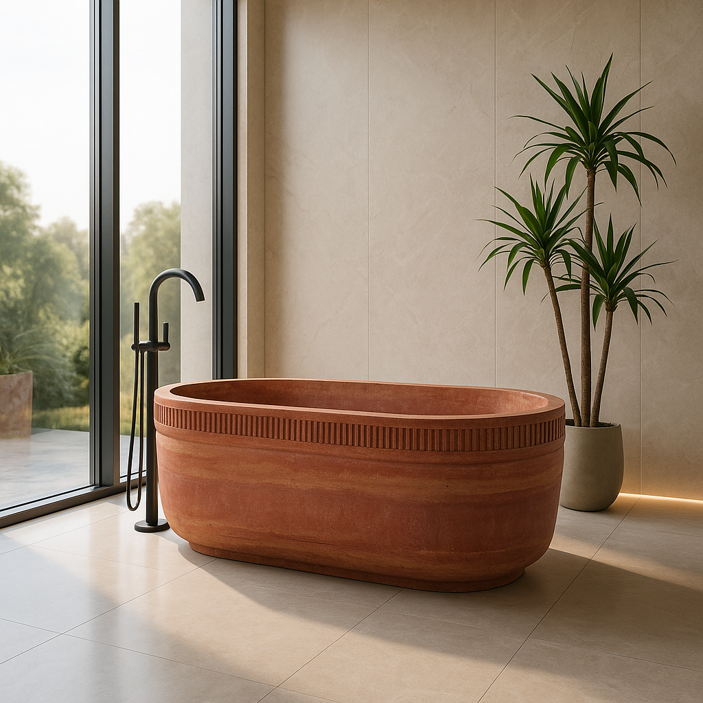 Red Travertine Bathtub